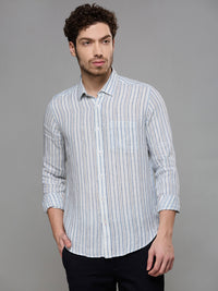 Men's Blue Stripe Slim Fit Shirts