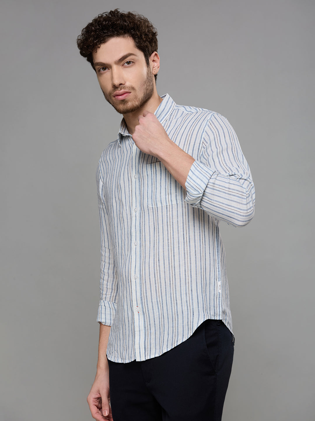 Men's Blue Stripe Slim Fit Shirts