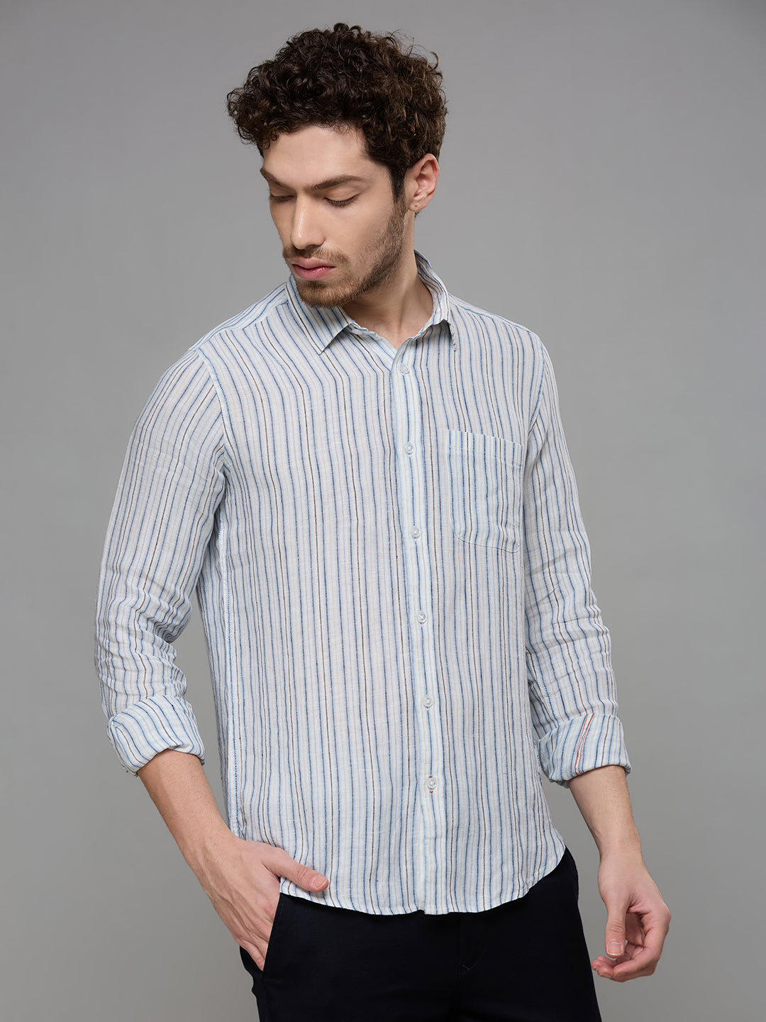 Men's Blue Stripe Slim Fit Shirts
