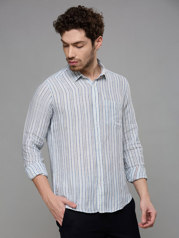 Men's Blue Stripe Slim Fit Shirts