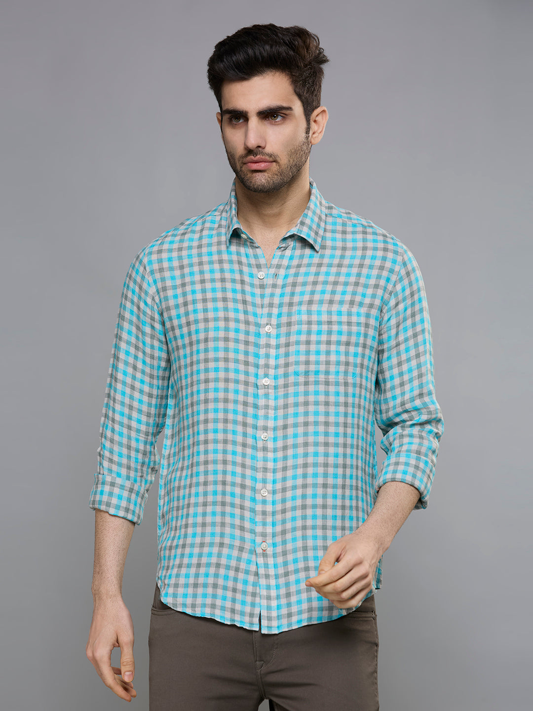 Men's Blue Checks Slim Fit Shirts