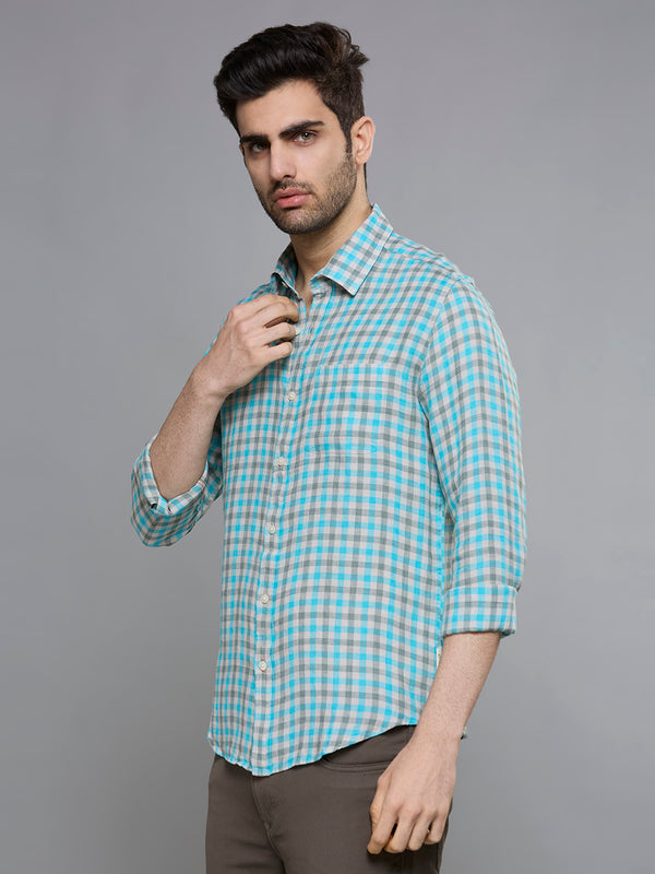 Men's Blue Checks Slim Fit Shirts