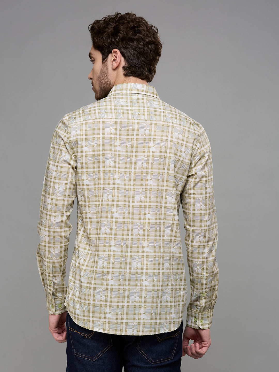 Men's Olive Printed Slim Fit Shirts
