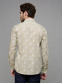 Men's Olive Printed Slim Fit Shirts