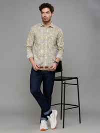 Men's Olive Printed Slim Fit Shirts