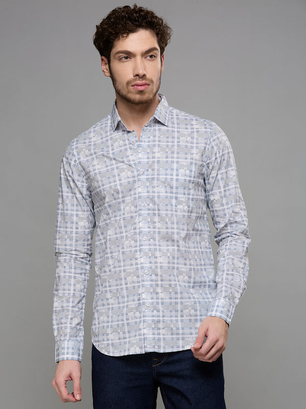 Men's Grey Printed Slim Fit Shirts