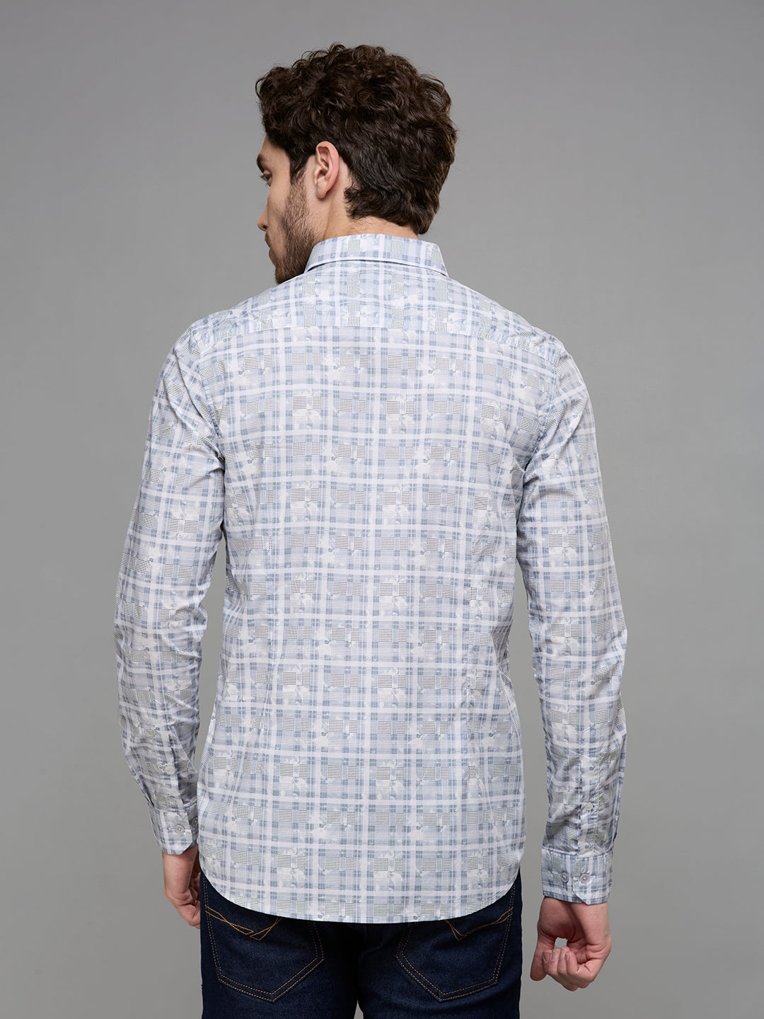 Men's Grey Printed Slim Fit Shirts