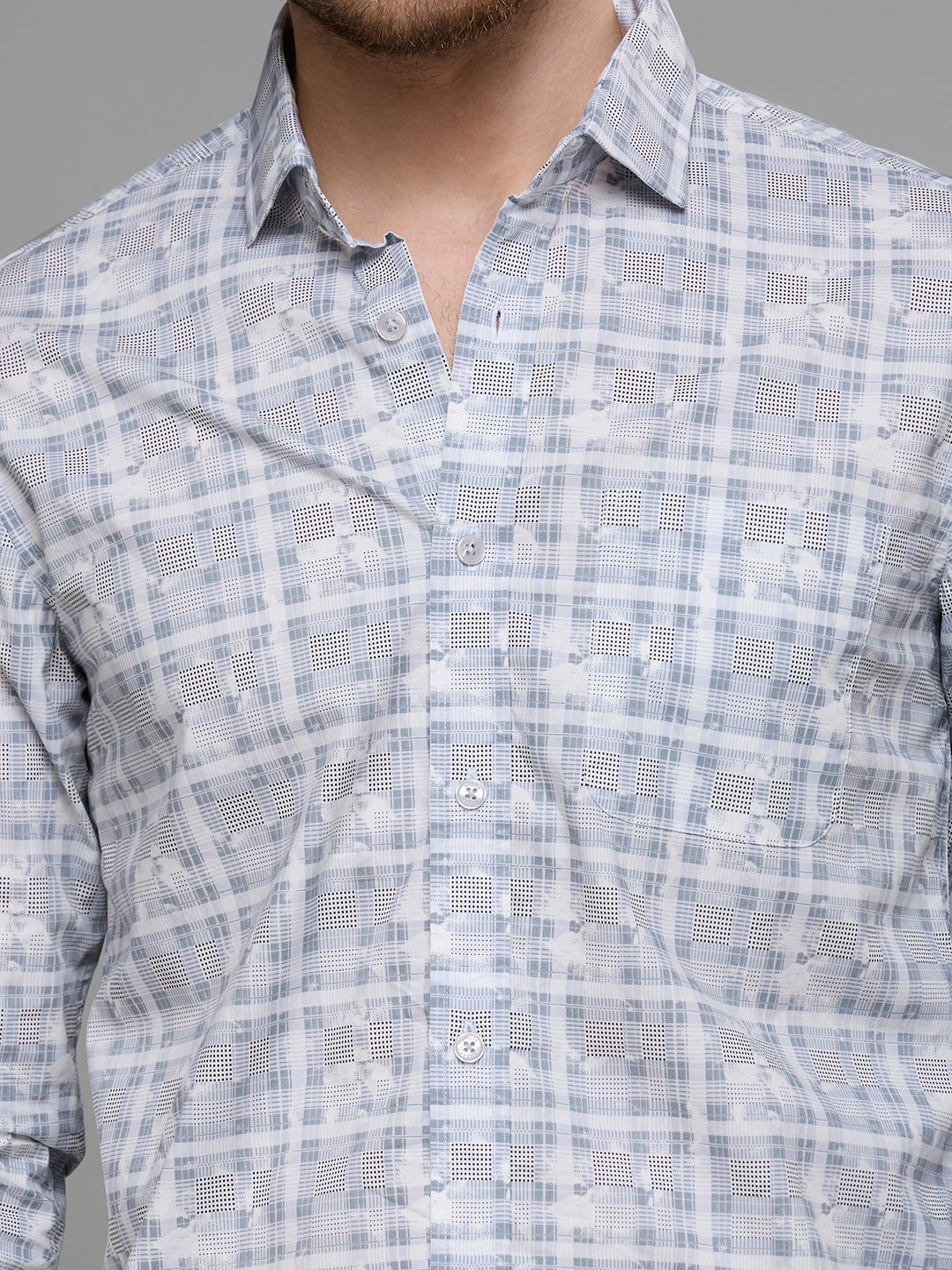 Men's Grey Printed Slim Fit Shirts