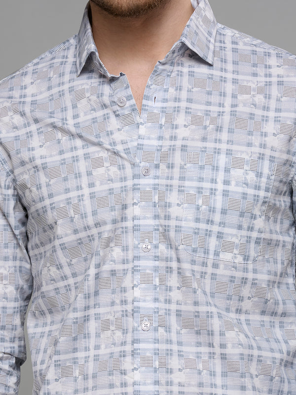 Men's Grey Printed Slim Fit Shirts