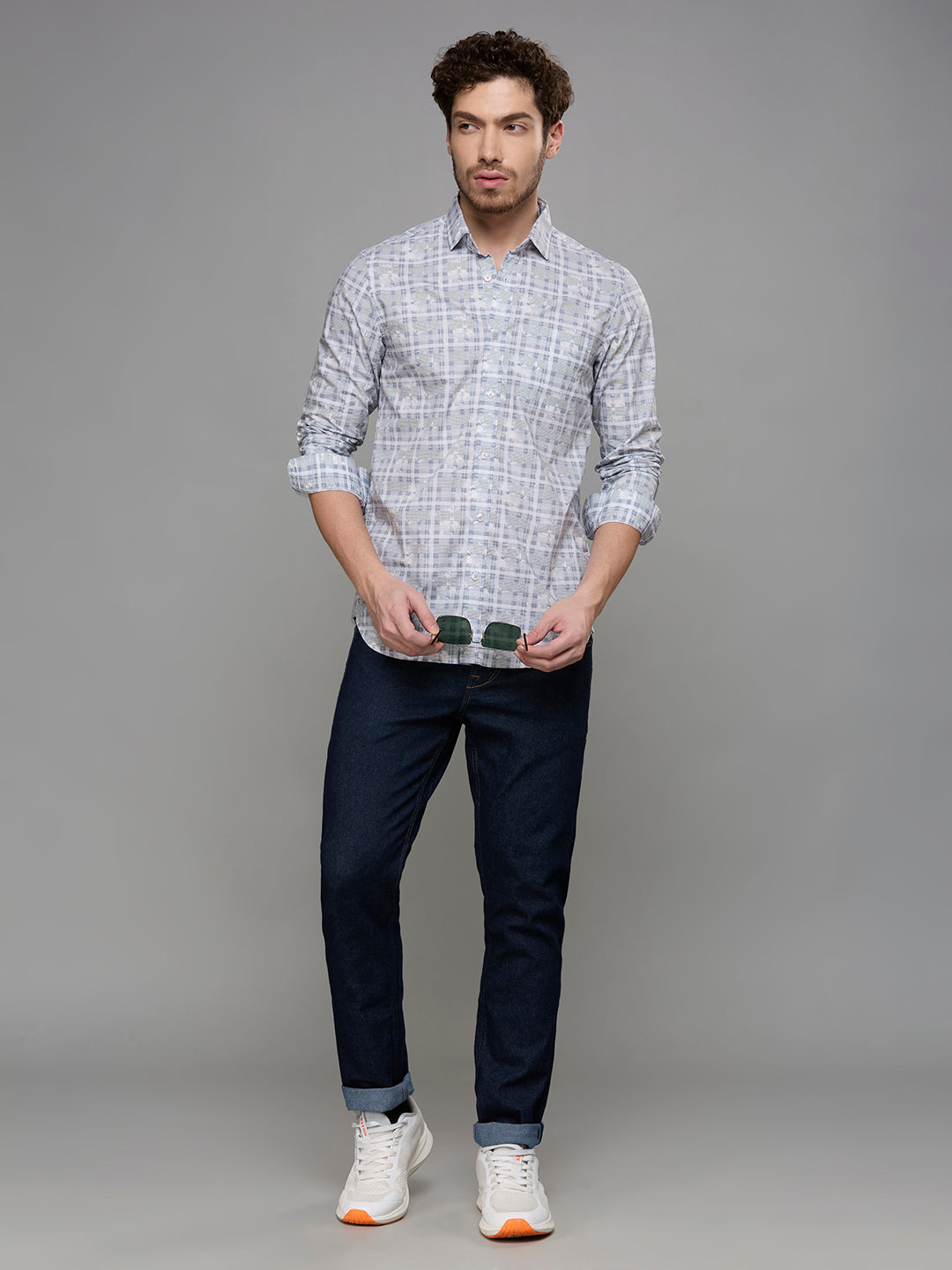 Men's Grey Printed Slim Fit Shirts