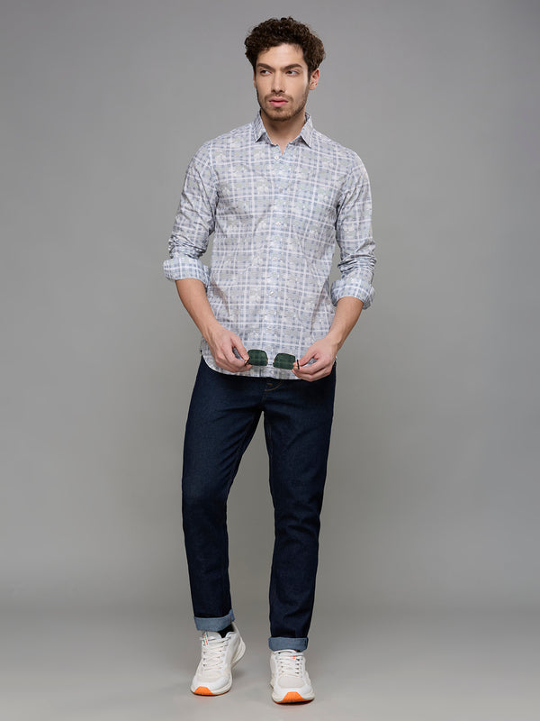Men's Grey Printed Slim Fit Shirts