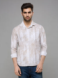 Men's Khaki Printed Slim Fit Shirts