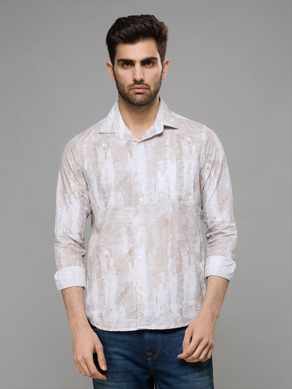 Men's Khaki Printed Slim Fit Shirts