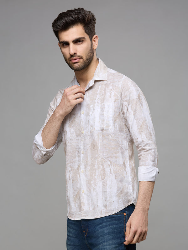 Men's Khaki Printed Slim Fit Shirts