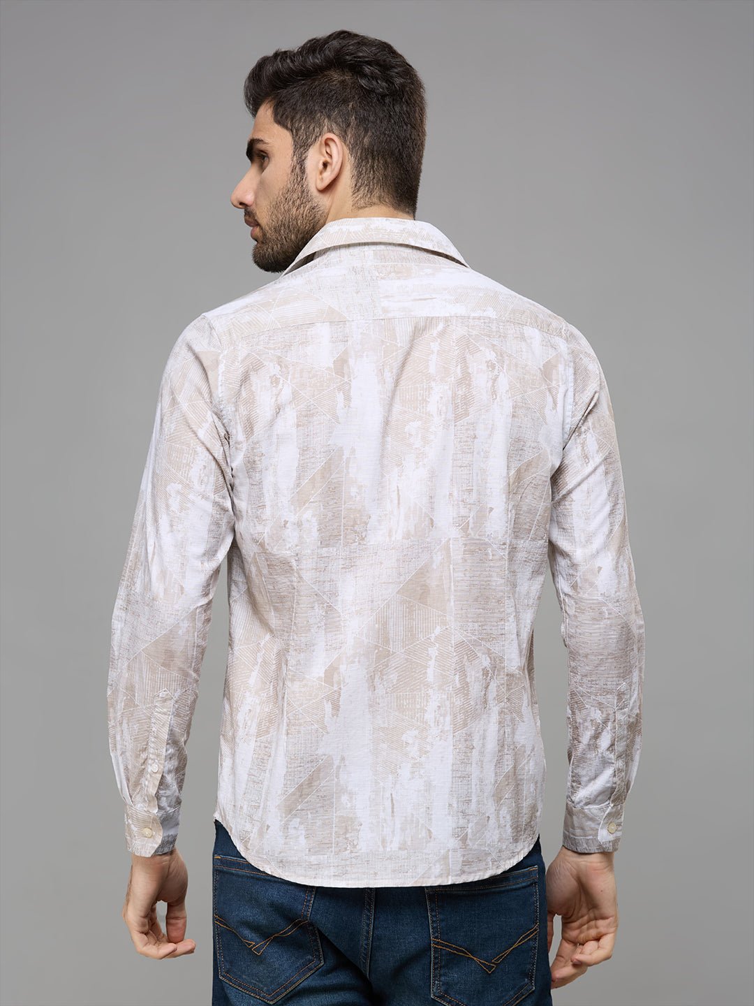Men's Khaki Printed Slim Fit Shirts