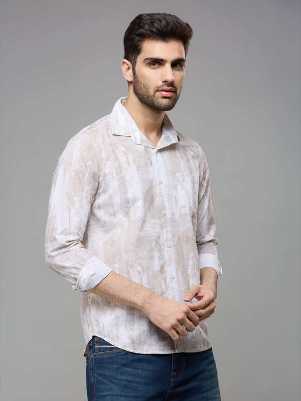 Men's Khaki Printed Slim Fit Shirts