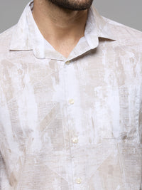 Men's Khaki Printed Slim Fit Shirts