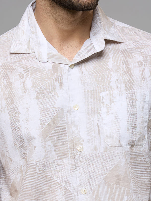Men's Khaki Printed Slim Fit Shirts