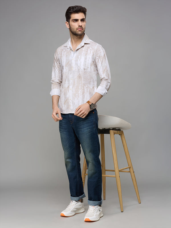 Men's Khaki Printed Slim Fit Shirts
