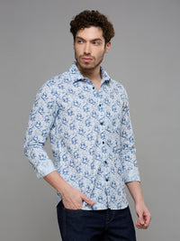 Men's Blue Printed Slim Fit Shirts
