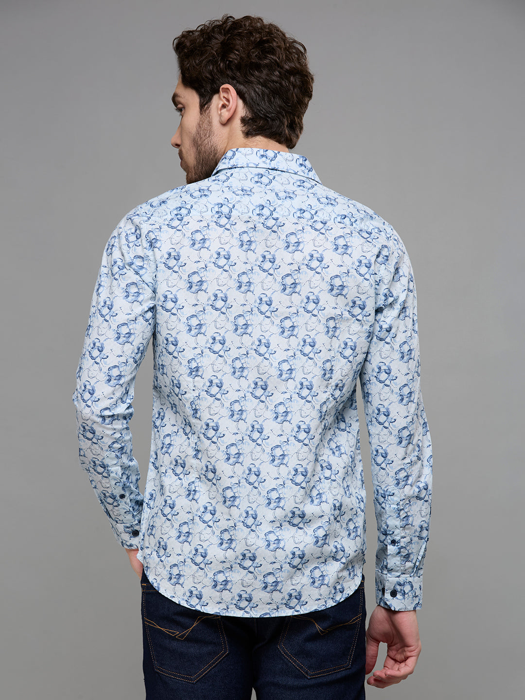 Men's Blue Printed Slim Fit Shirts