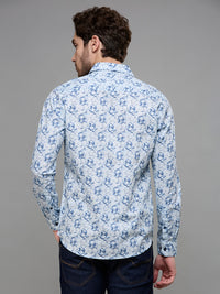 Men's Blue Printed Slim Fit Shirts