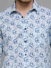 Men's Blue Printed Slim Fit Shirts