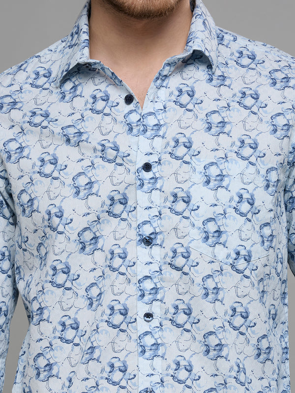 Men's Blue Printed Slim Fit Shirts