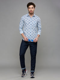 Men's Blue Printed Slim Fit Shirts