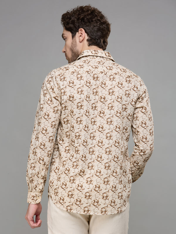 Men's Beige Printed Slim Fit Shirts