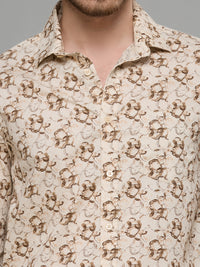 Men's Beige Printed Slim Fit Shirts