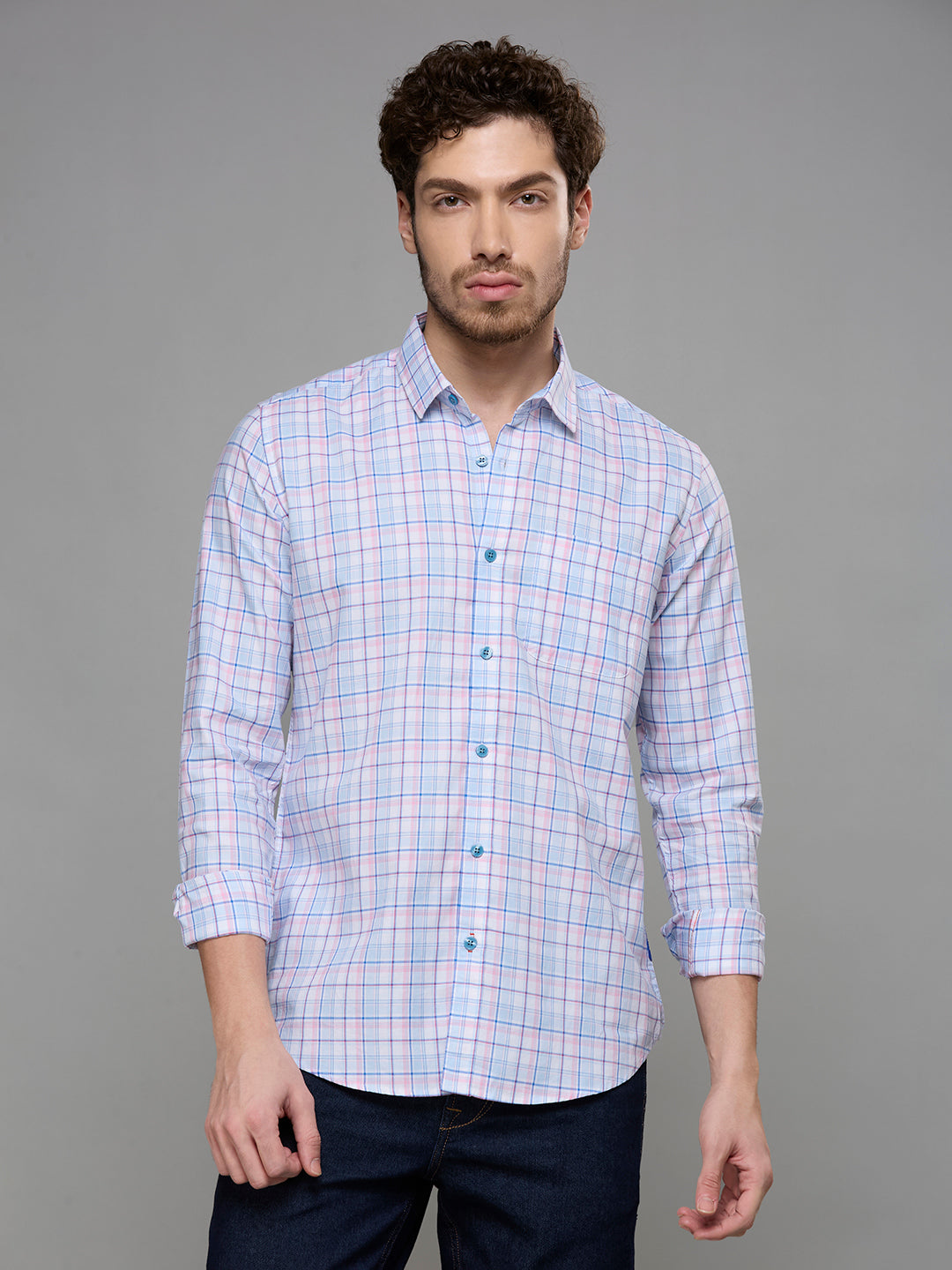 Men's Blue Checks Slim Fit Shirts