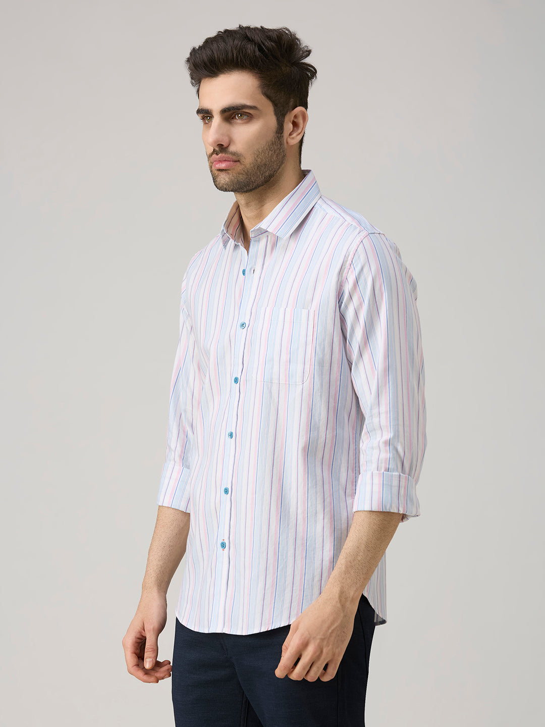 Men's Blue Stripe Slim Fit Shirts