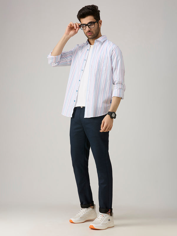 Men's Blue Stripe Slim Fit Shirts