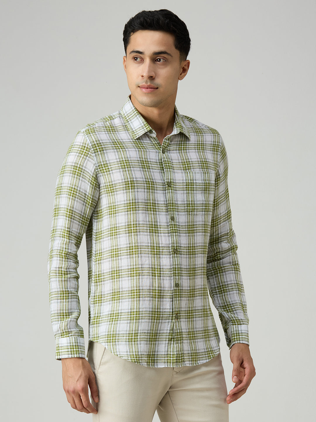 Men's Green Checks Slim Fit Shirts