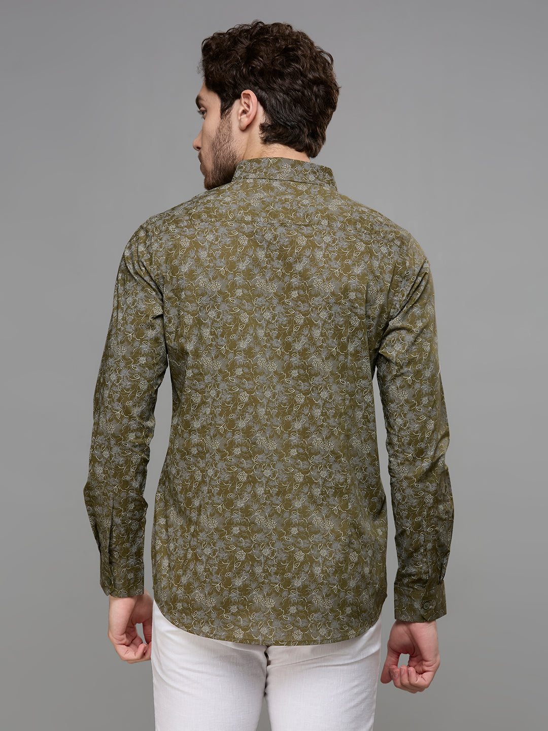 Men's Olive Printed Slim Fit Shirts