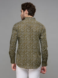 Men's Olive Printed Slim Fit Shirts