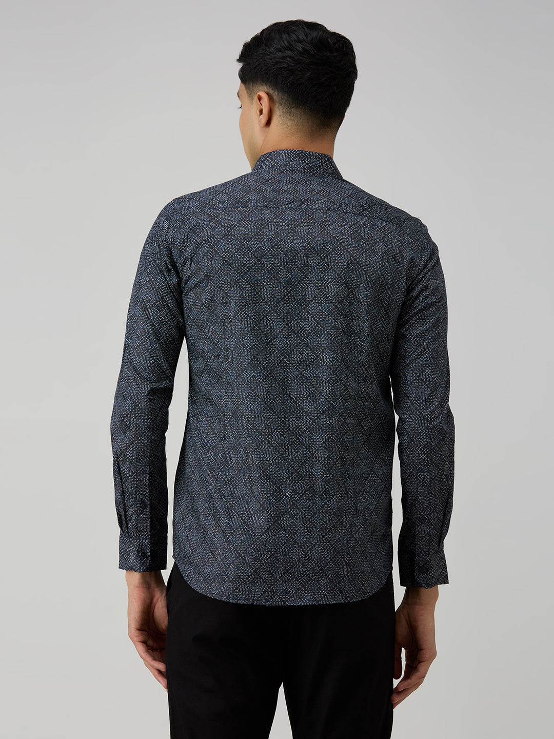 Men's Navy Blue Printed Slim Fit Shirts