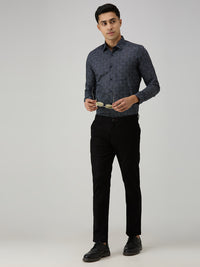 Men's Navy Blue Printed Slim Fit Shirts
