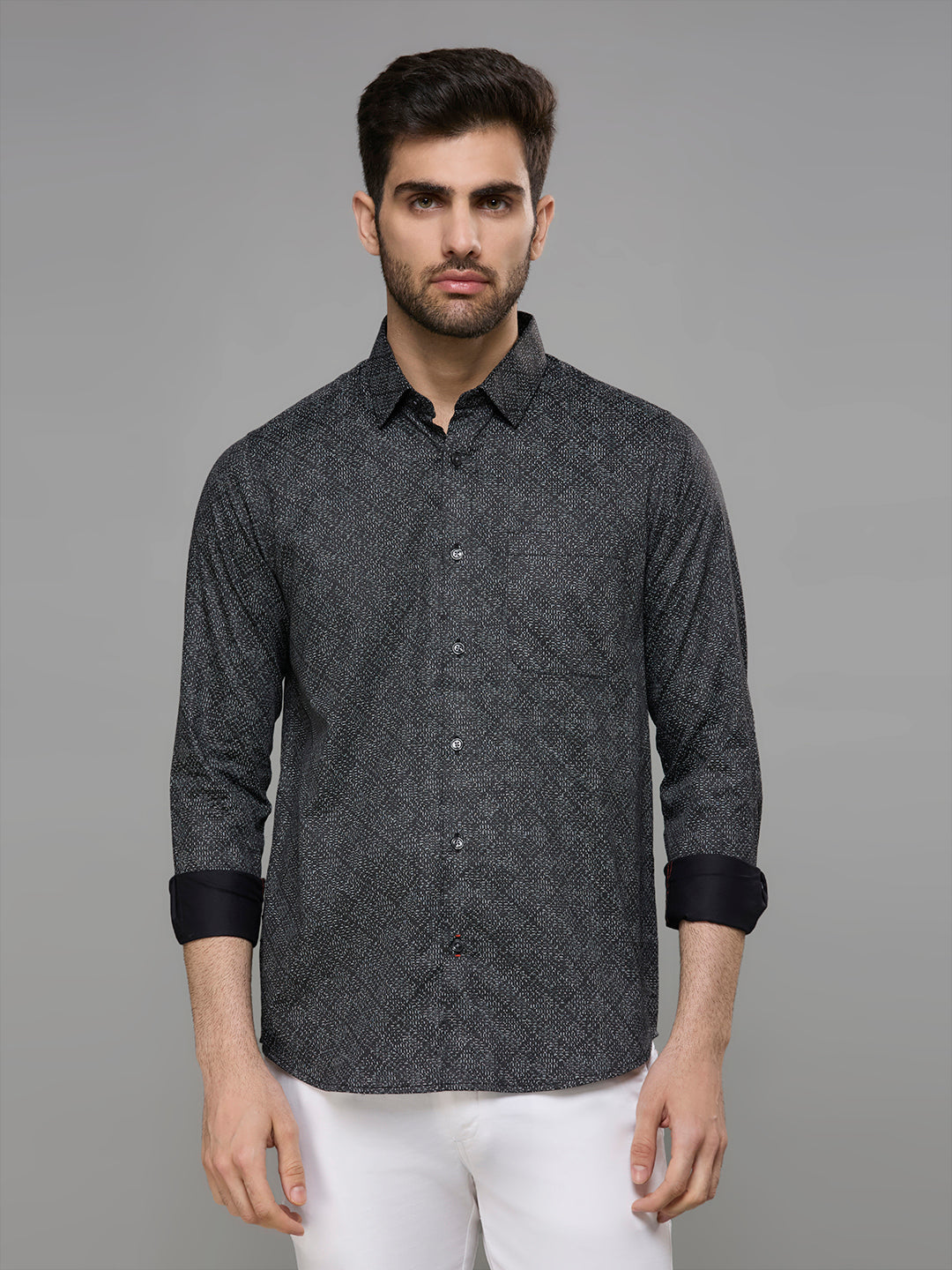 Men's Black Printed Slim Fit Shirts