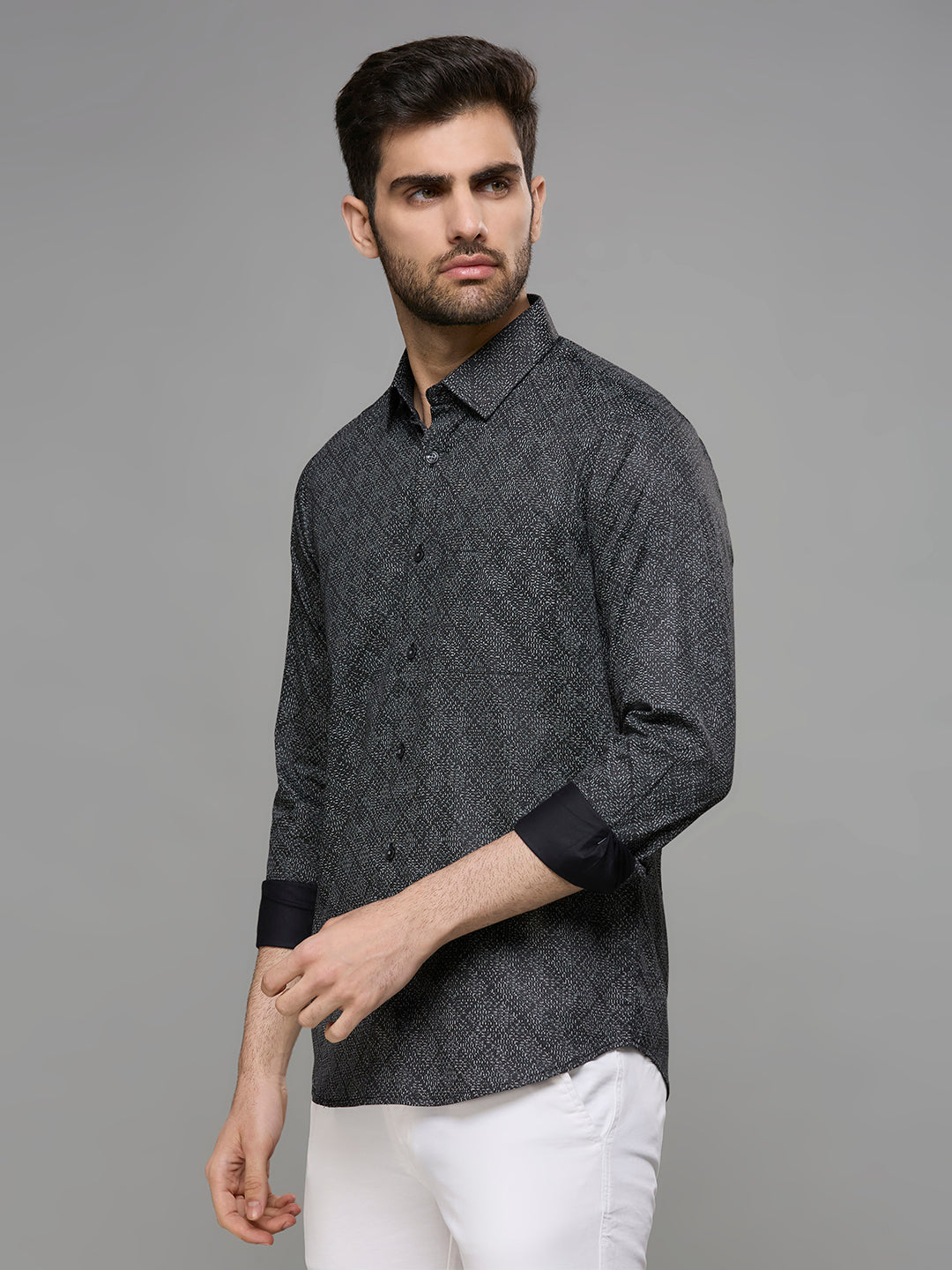 Men's Black Printed Slim Fit Shirts