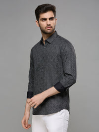 Men's Black Printed Slim Fit Shirts