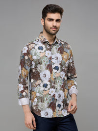 Men's Brown Printed Slim Fit Shirts