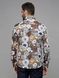 Men's Brown Printed Slim Fit Shirts