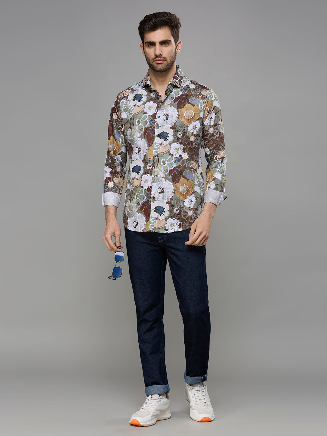 Men's Brown Printed Slim Fit Shirts