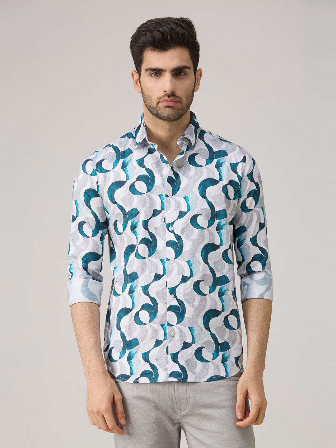 Men's White Printed Slim Fit Shirts