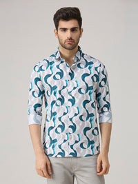 Men's White Printed Slim Fit Shirts