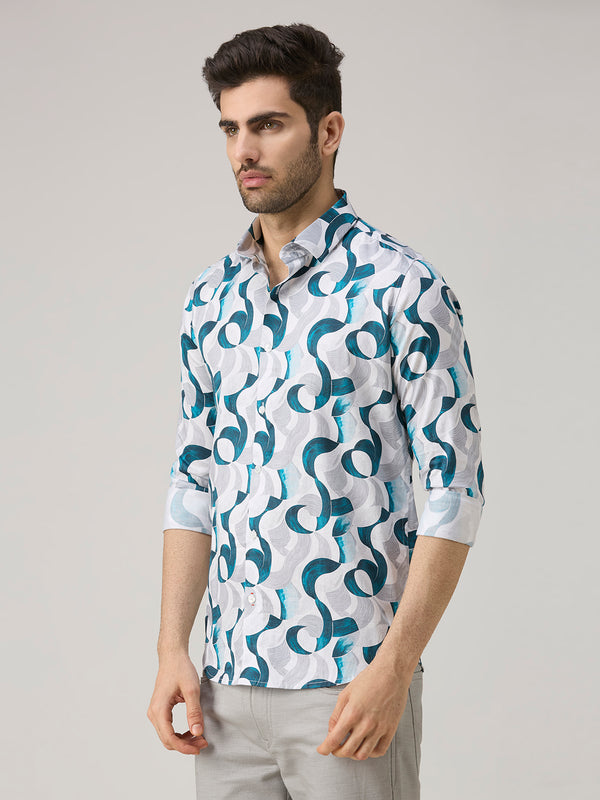 Men's White Printed Slim Fit Shirts