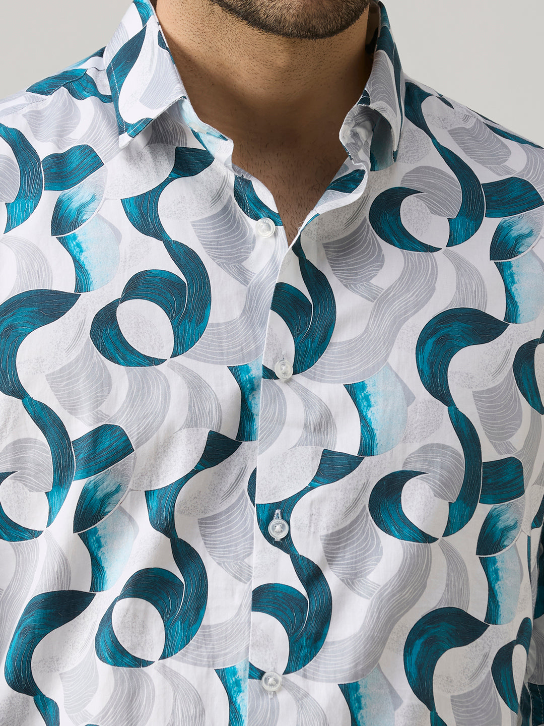 Men's White Printed Slim Fit Shirts