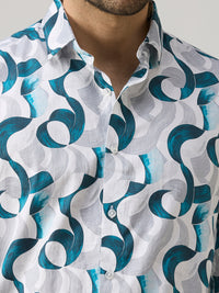 Men's White Printed Slim Fit Shirts